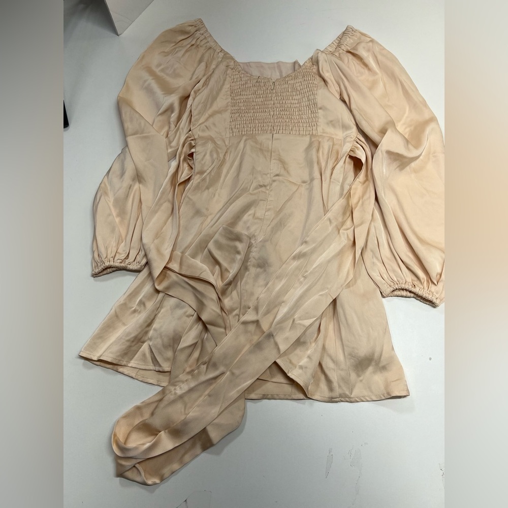 Lulu’s So Darling Light Peach Satin Long Sleeve
Tie-Back Mini Dress - Picture 8 of 13